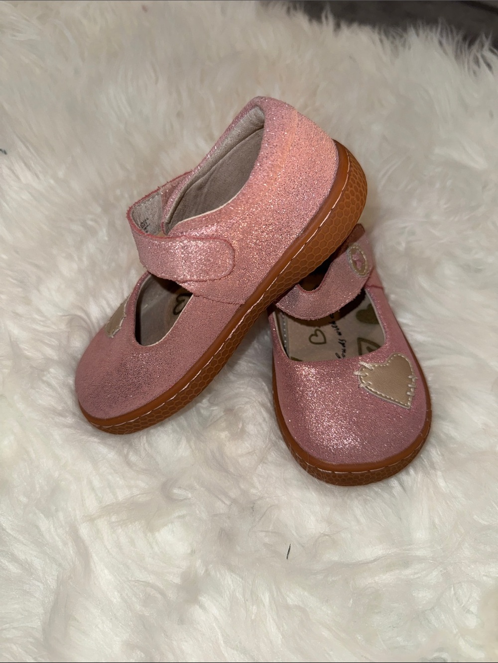 Livie & Luca- Pink Sparkle Mary Jane Shoes with Heart Accent